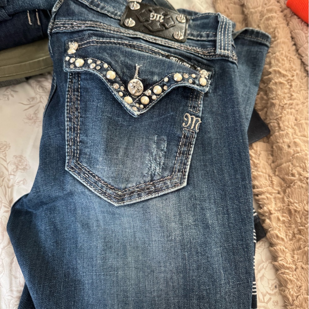 Miss Me Blue Bootcut Jeans with Embellished Pockets